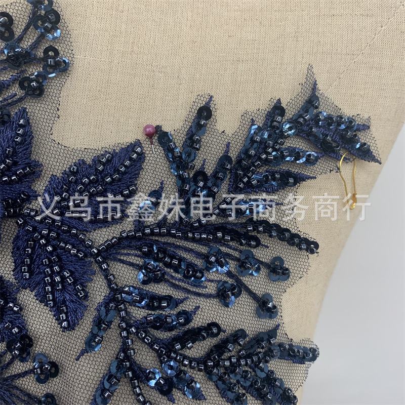 Sequined three-dimensional embroidery applique wedding dress and evening gown accessories Specification image