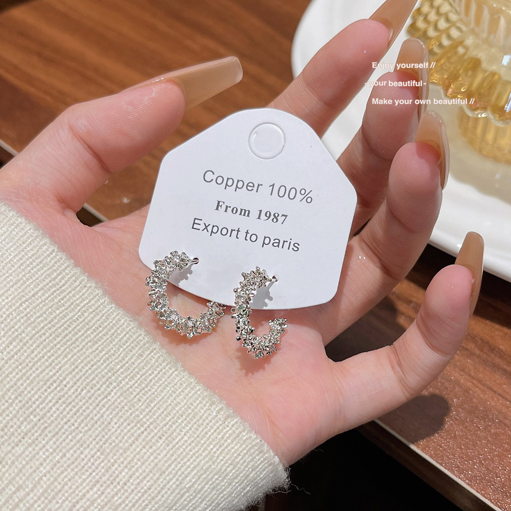 Sweet And Simple C Ring Small Stud Earrings For Women Light Luxury High-Grade Earring 925 Silver Needle Niche Earring Personality Earrings Wholesale Specification drawing
