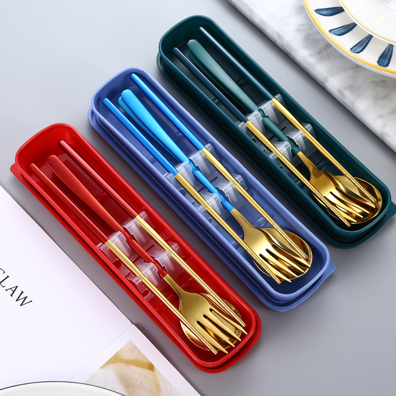 304 stainless steel portable tableware, Korean-style spoon and chopsticks set, student outdoor spoon, fork and chopsticks set, customizable logo Specification drawing