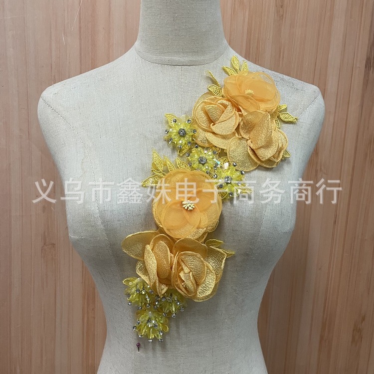 Wholesale novia hecho a mano chiffon flor tridimensional flores apliques accesorios details Picture