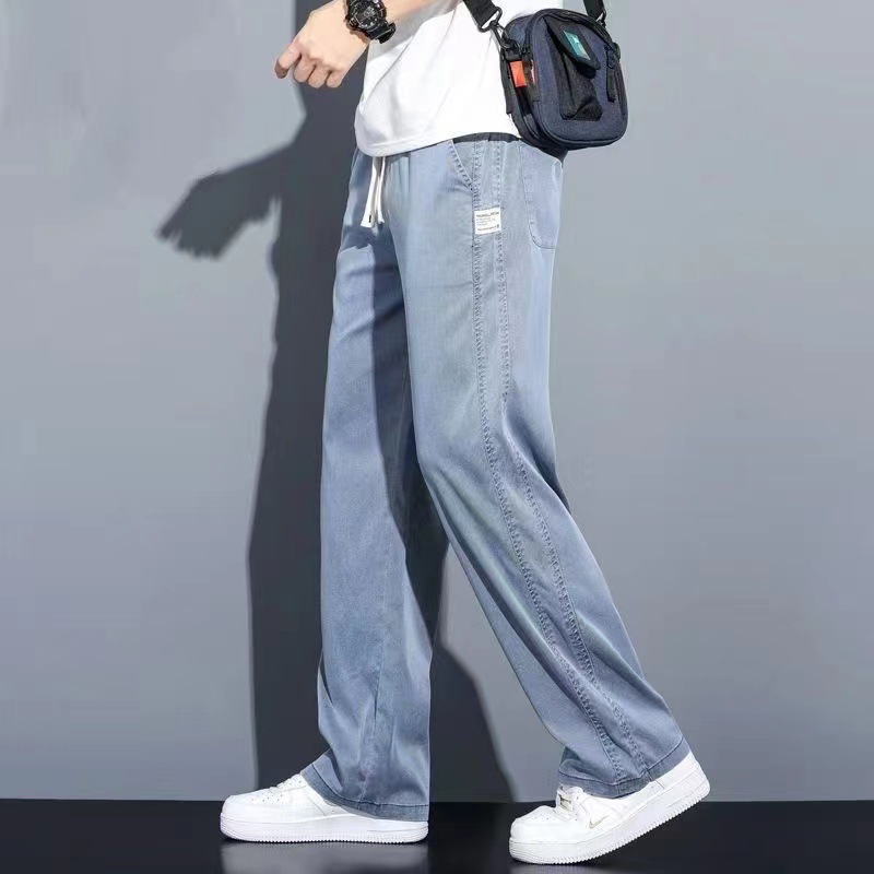 Summer thin Tencel jeans for men, loose straight-leg wide-leg casual pants for men, ultra-thin ice silk trendy long pants for men