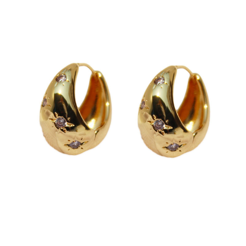 Europa y américa frío viento de alta calidad octa gota de agua hebillas pendientes micro inserto estrella zirconita pequeño orejito orejito mujer 386 Item Picture