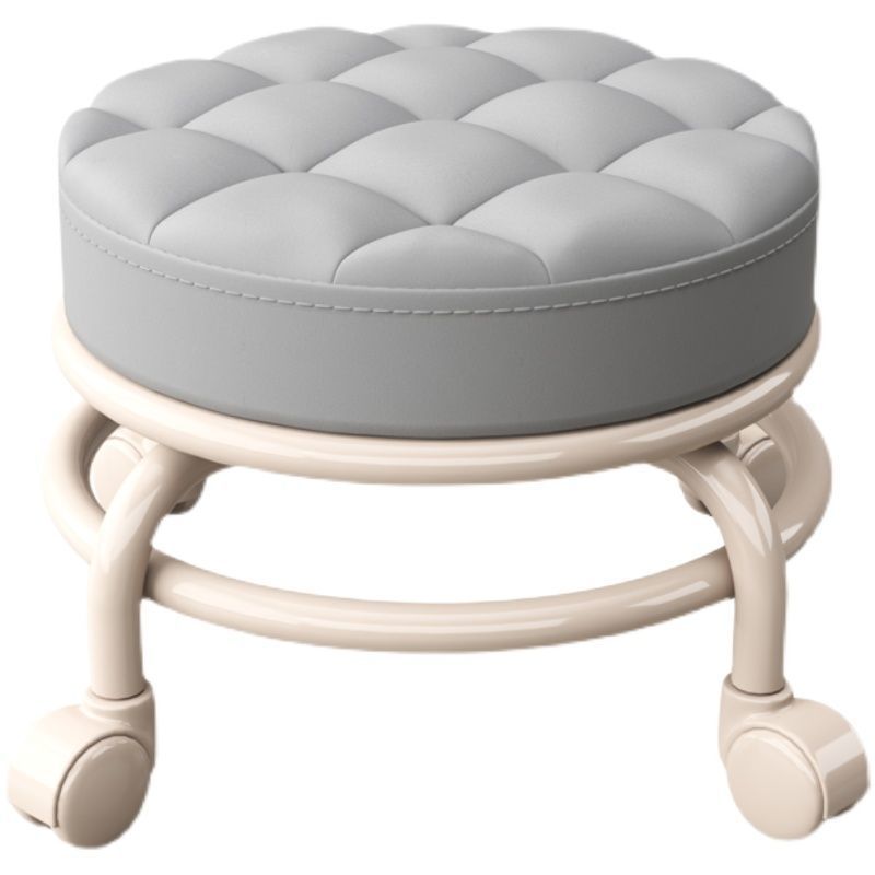 The swivel wheel small stool is comfortable for long-term sitting at home. It is a modern and simple mobile stool with wheels, a low stool with wheels, and a round stool for children Item Picture