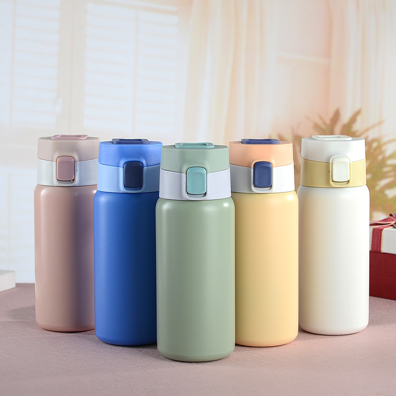 新款304不锈钢弹跳盖保温杯女学生儿童直印水杯手提便携运动水壶