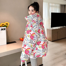 Down cotton dress female Korean edition 2022 winter new small floral short bread dress preppy loose coat cotton coat
