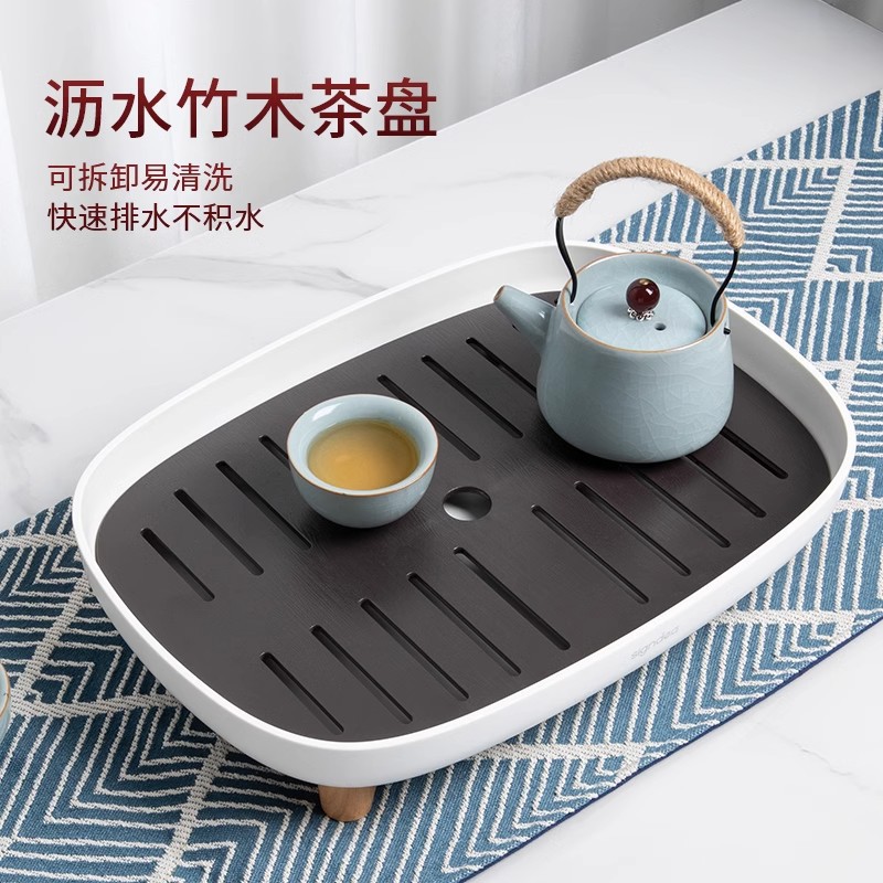 Japanese-style tea tray, home light luxury modern small water storage tea table, Gongfu tea set, simple dry brewing table, draining tray Specification image