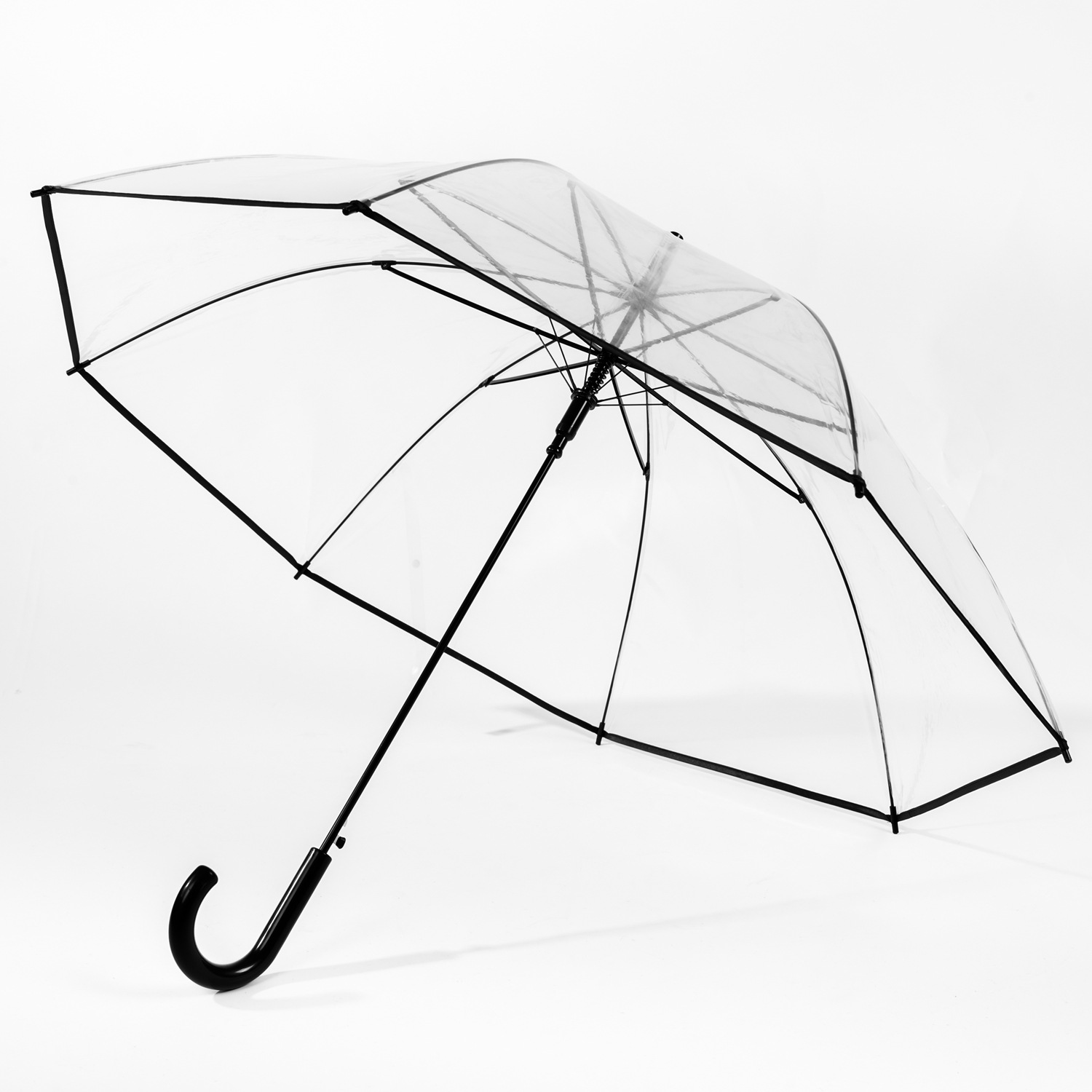 英伦塑料成人透明雨伞长杆弯柄时尚清新伞现货可印刷