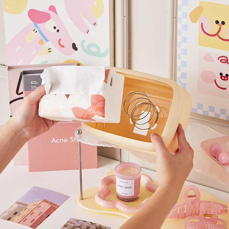 Creative and high-end dopamine tissue box, living room napkin box, desktop coffee table storage, cute tissue box Application Scenario