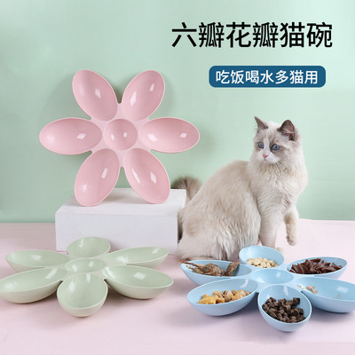 猫舍供应新款创意猫咪食具 花瓣多格猫碗 塑料宠物碗喂食喂水猫碗详情图2