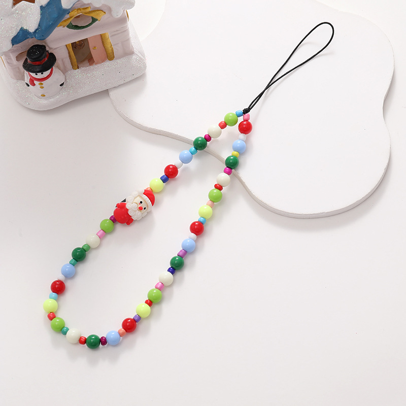 New Christmas Series Mobile Phone Chain Santa Claus Beaded Short Christmas Tree Pendant Wrist Strap Anti-Loss Chain Specification drawing