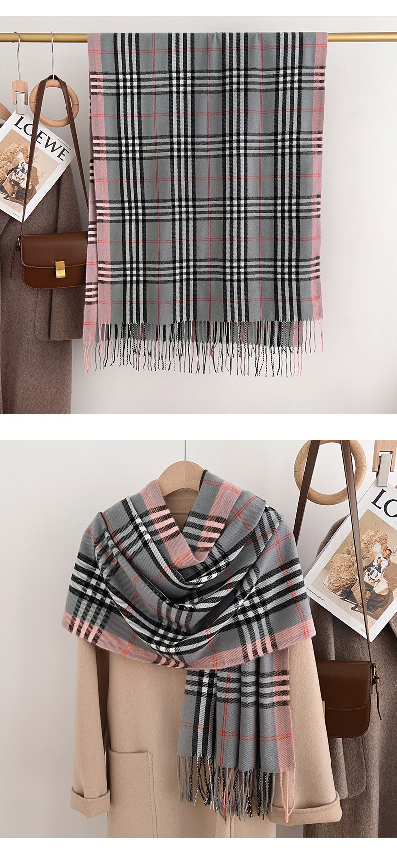 2025秋冬新款欧美经典格子仿羊绒围巾流苏披肩两用围脖现货批发详情18