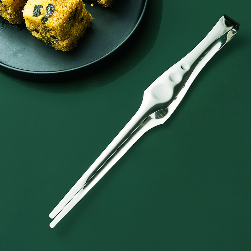 Mutual exchange 9-inch 304 stainless steel food tongs, bread tongs, barbecue tongs, food tongs, pastry tongs, dessert tongs, fruit tongs, public spoons, household soup spoons, serving chopsticks and spoons Specification image