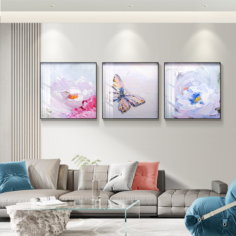 Fu Diao Home Decoration Living Room Decoration Painting Modern Simple Sofa Background Wall Decoration Mural Triptych Painting Hand-Painted Texture Painting Specification drawing