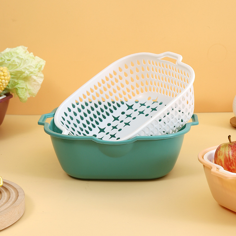 Multi-Functional Plastic Drain Basket Eight-Piece Kitchen Thickened Double-Layer Washing Basin Wash Fruit Basket Leaky Basket Filter Basket Application Scenario