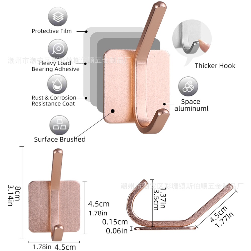 跨境太空铝免钉挂钩浴室衣钩单钩门后金属无痕挂钩厨房卫生间挂钩详情15