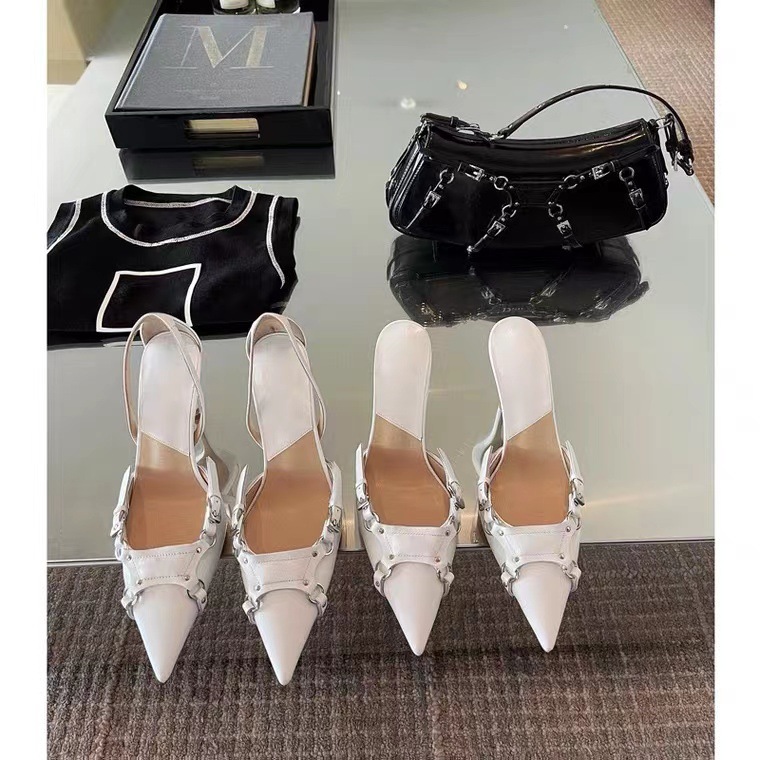 2022 New Europe And The United States Pointed High-Heeled Slippers Fashion Women's Shoes Punk Style High Heels Bao Head High-Heeled Sandals Women details Picture