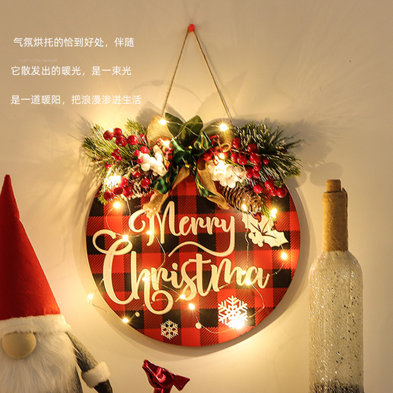 Home European-style Christmas decoration night light DIY wooden sign, 20 lamp heads, wooden bows, festival welcome sign full figure