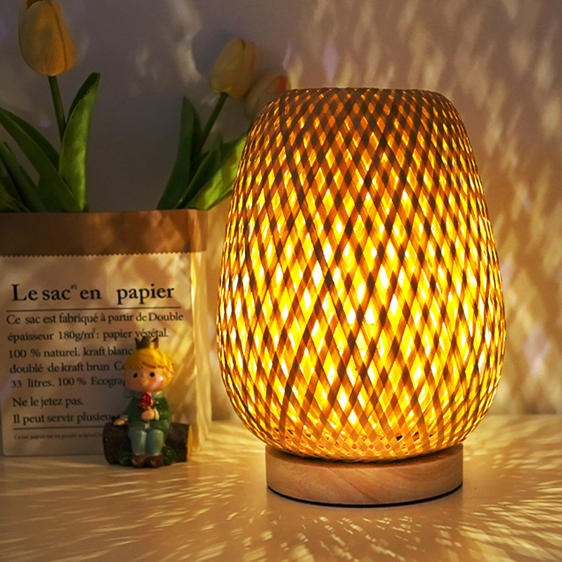 Wabi-Sabi Bamboo Lamp Bedside Lamp Bedroom Northern Europe Ins Bamboo Woven Light Night Light Homestay-Style Retro Lamp Japanese details Picture