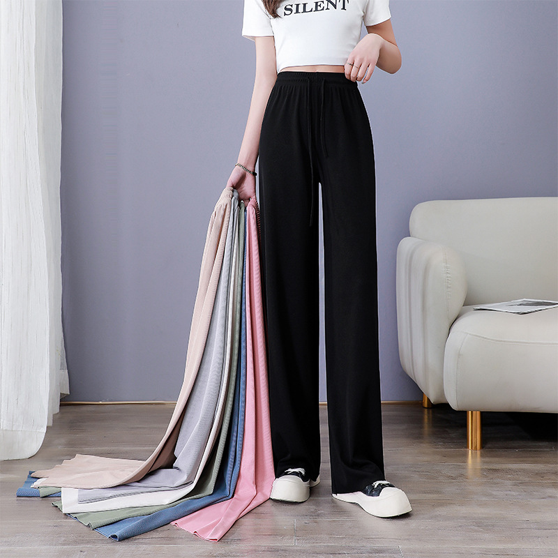 2024 Ice Silk Wide-Leg Pants Women's Summer Thin High-Waisted Draping Student Casual Pants Slimming Loose Narrow Version Straight Leg Pants details Picture
