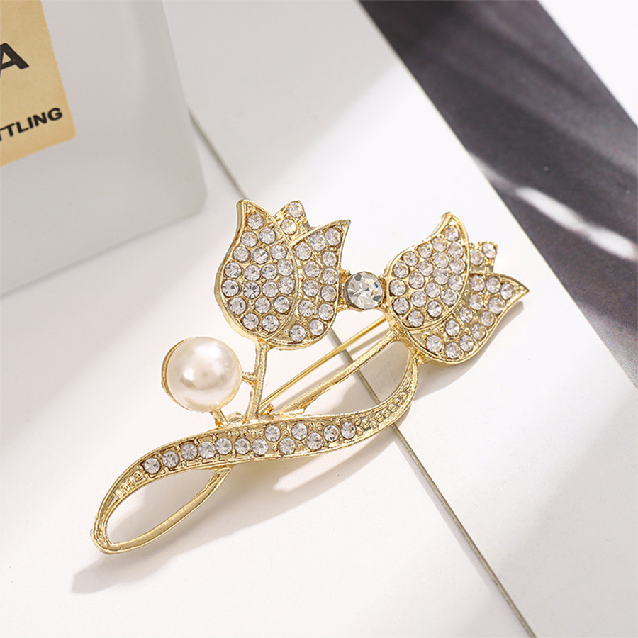 New Drop Pearl Tulip Brooch Full Of Drill Flowers Suit Dress Pin To Secure The Dress Corsage To Prevent Exposure Specification drawing