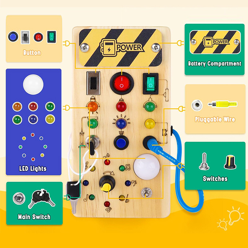 Wooden children's busy board simulation switch light toy, early education intelligence, fine motor skills, role-playing cross-border toy
