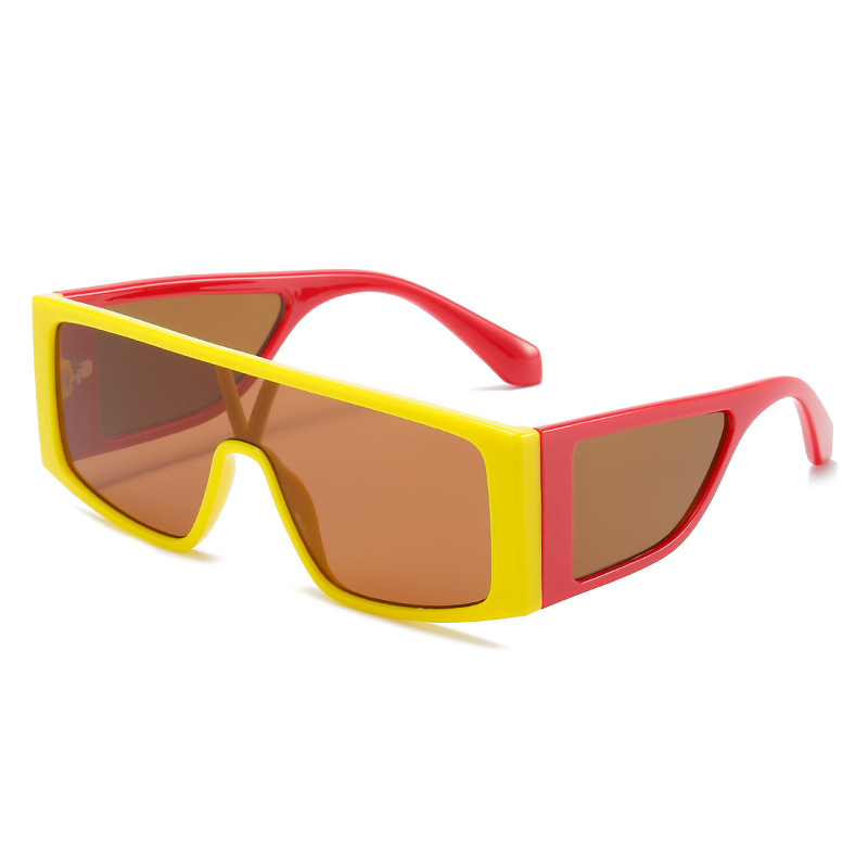 2021 new one-piece large-frame sunglasses, European and American fashionable one-piece color-blocking glasses, personalized side lens sunglasses