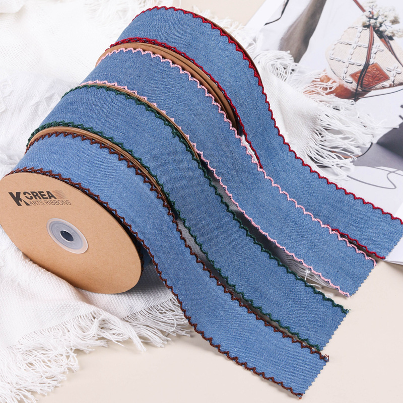 Lace Denim Webbing Handmade Materials Gift Flower Packaging Shoe Flower Straw Hat Bow Curvy Edge Cowboy Ribbon details Picture