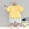 2022 Summer New Style Boys' Cool round-neck Bear short-sleeved set, children's T-shirt, striped casual Pants two-piece set Application Scenario