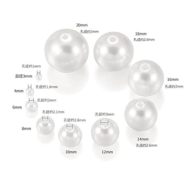 Diy Clothing Jewelry Accessories Wholesale 3-20Mm White Beige Plastic Abs Imitation Pearl Straight Hole Round Pearl Specification drawing