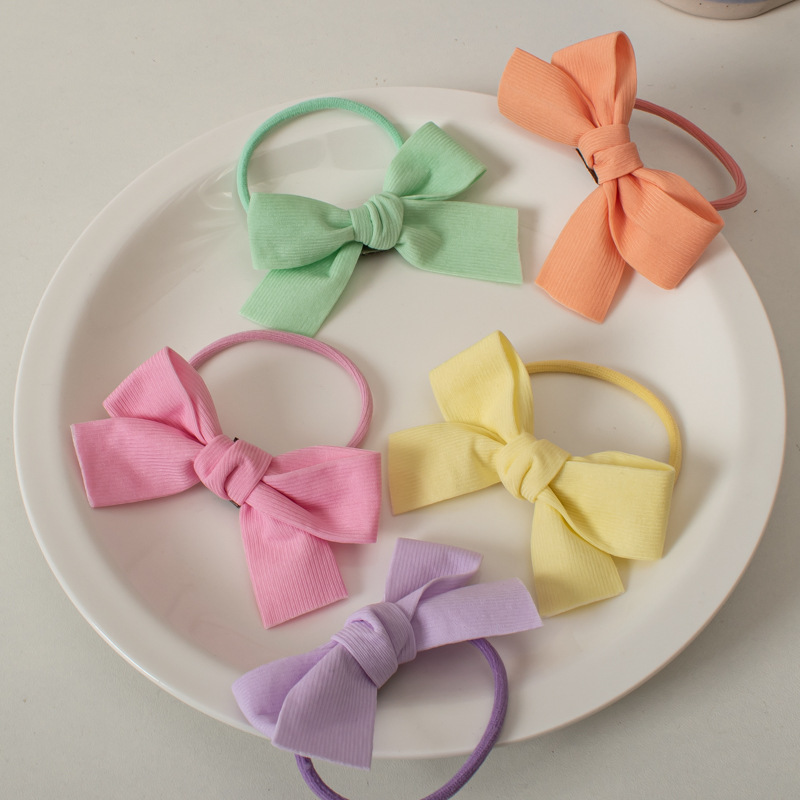 Cream Color Cute Solid Color Bow Hair Tie Girl Heart Hair Ring Soft Girl Head Tie Rubber Band Double Ponytail Hair Accessories details Picture