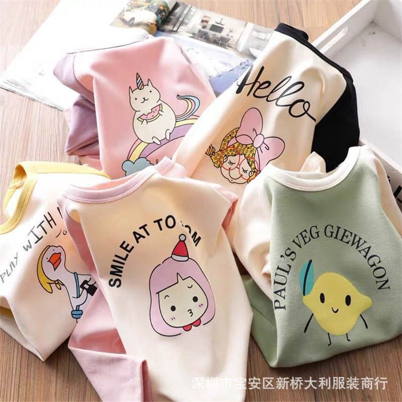 A 2022 new Korean-style spring and autumn base shirt for girls, a round-neck inner T-shirt for boys, and a spring children's top details Picture