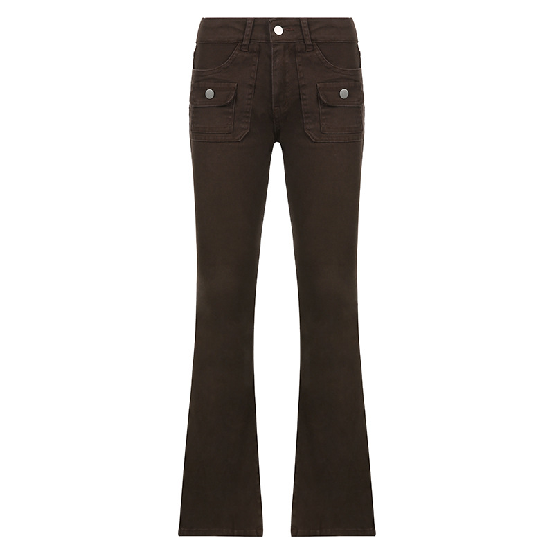 New autumn and winter women's wear: brown jeans, retro and hot girl style, low-waisted straight-leg pants Item Picture