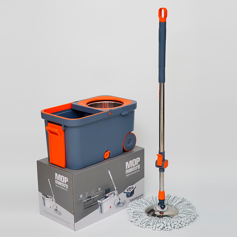 Running model Rotary Mop 2024 new towing wheel A towing clean mop bucket with wheel thickened stainless steel shake water 055 Application Scenario