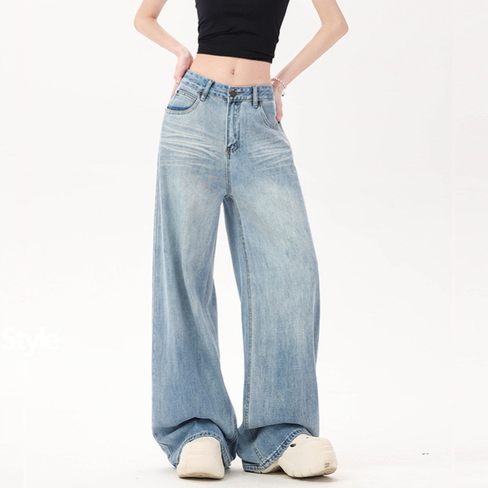 Light blue washed wide-leg jeans for women's Spring and Autumn 2024 new style high-waisted, soft, casual, drape loose floor-length pants Specification image