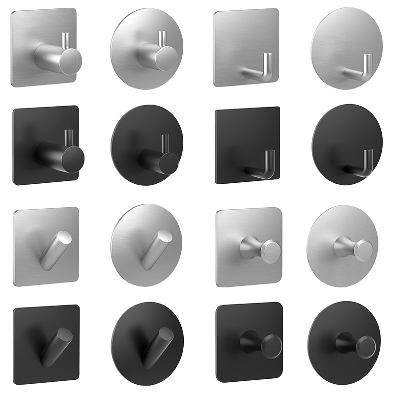 Black hook, 304 stainless steel strong adhesive hook, single hook without drilling, bathroom door back, kitchen coat hook