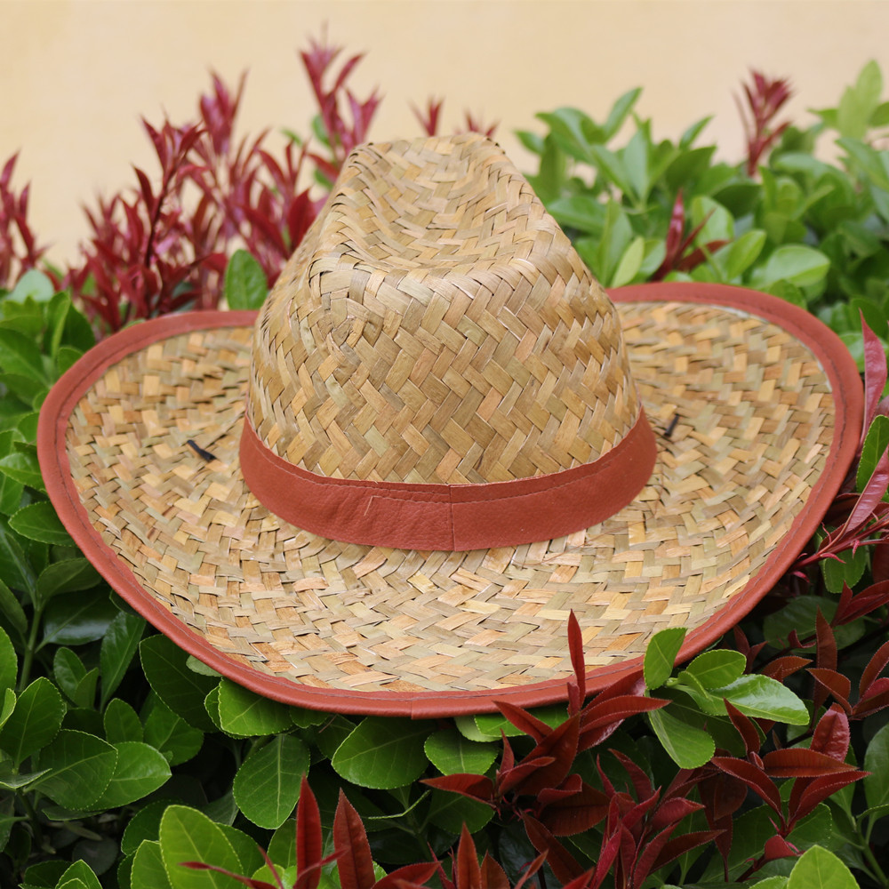 Summer Outdoor Sun Protection Bulrush Hat With Upside-Down Edge Western Cowboy Straw Hat Beach Hat Fishing Site Shade Hat For Men Item Picture