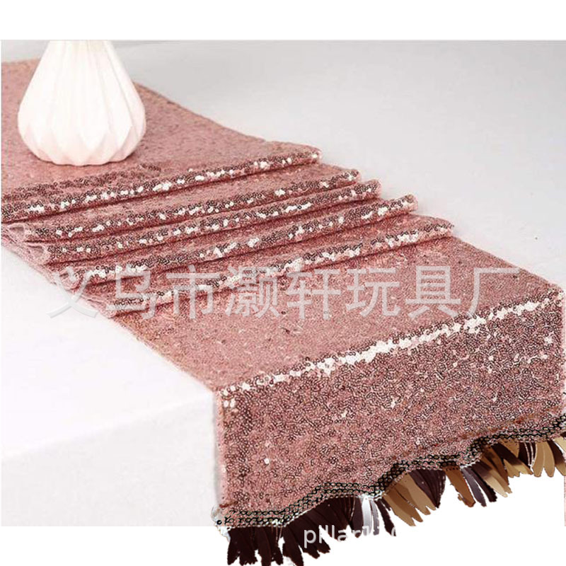 Bachelor party birthday rose gold champagne sequined tablecloth strips decorated tablecloth table flag details Picture