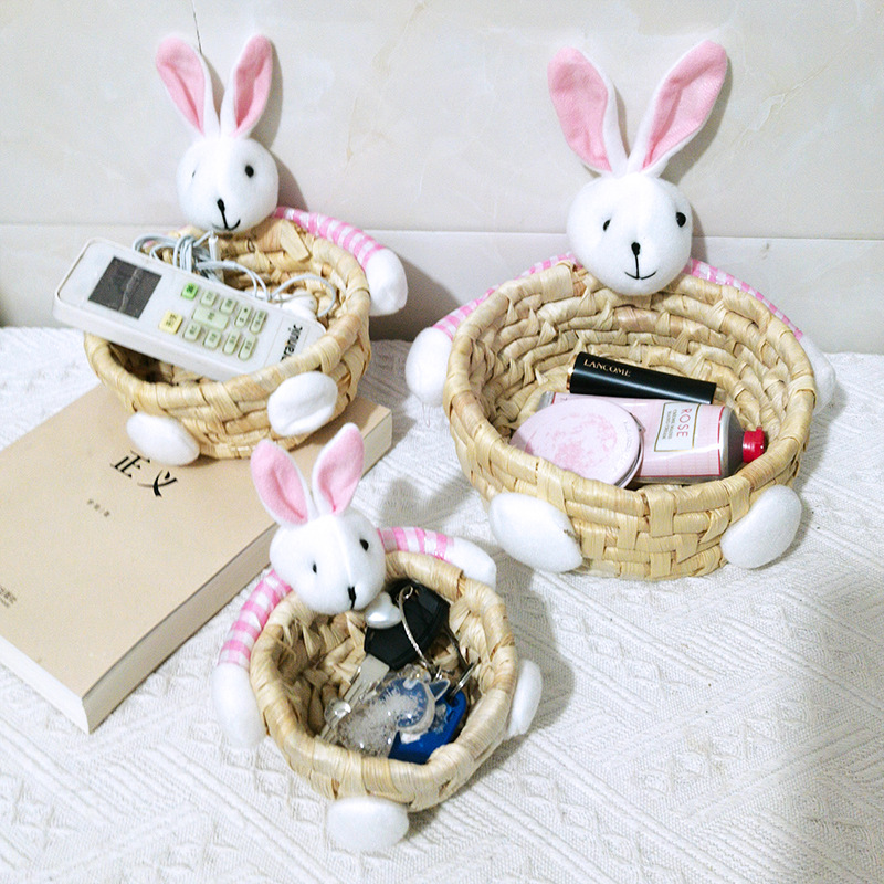 Hand-Woven Home Decoration Crafts Decoration Piece Straw Three-Piece Storage Basket Easter Bunny Bear Egg Basket Application Scenario