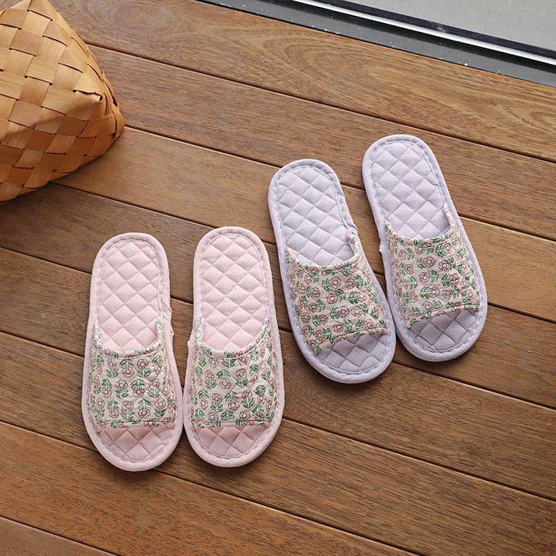 ll nuevo ins versión coreana fresco floral tela algodón lino chica zapatillas silencioso antideslizante suave tela base piso de hogar Specification image