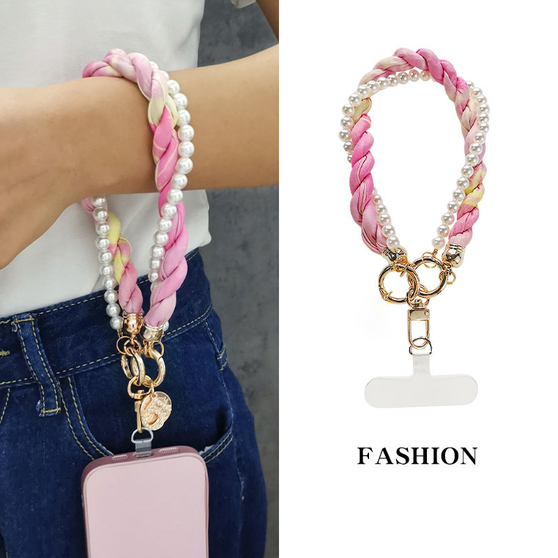 Short mobile phone lanyard and chain, high-end wrist strap, woven shell chain, popular fashion leopard print mobile phone lanyard