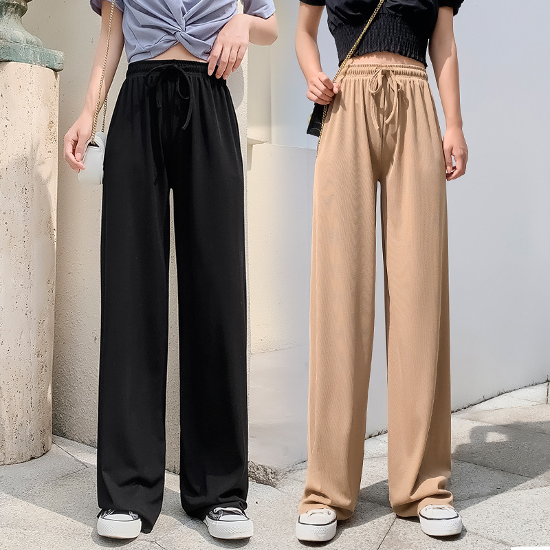 Ice Silk Wide-Leg Pants Women's Summer Thin 2024 New High-Waisted Slim Straight Leg Loose Mopping Casual Pants Specification drawing