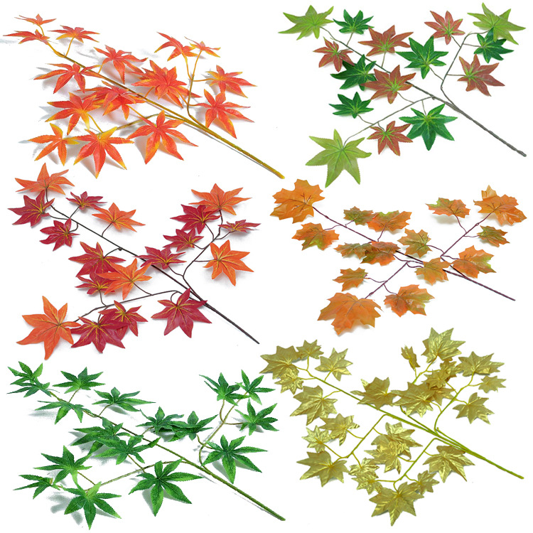 Artificial Red Maple Leaf Banyan Tree Branches Leaf Landscaping Garden Decoration Fake Mango Ginkgo Leaf Simulation Leaf Branches Specification drawing