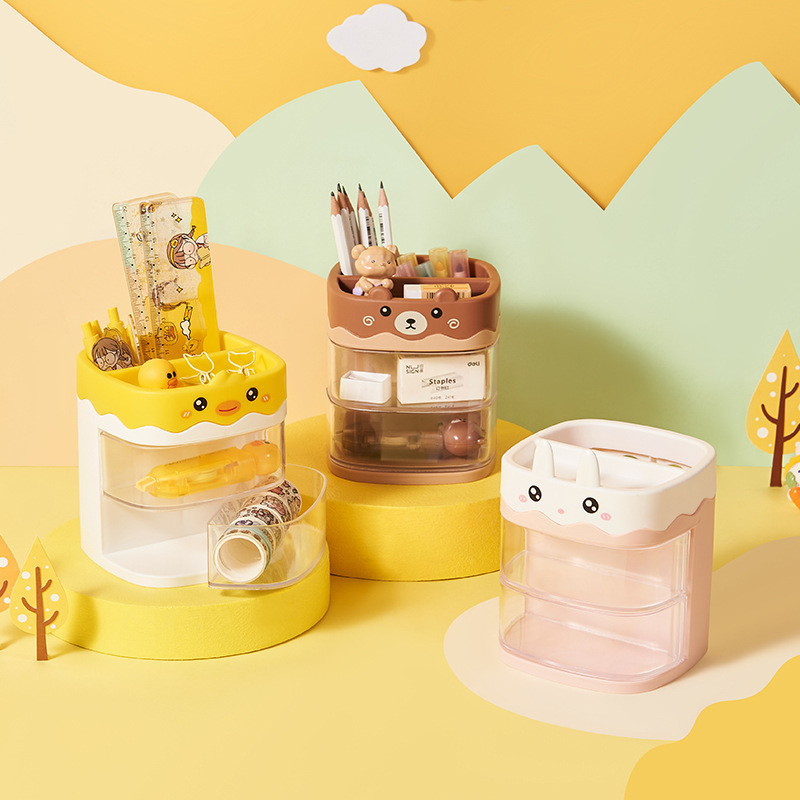 桌面卡通收纳盒 家用客厅书房学生文具整理盒 儿童小饰品萌趣整理