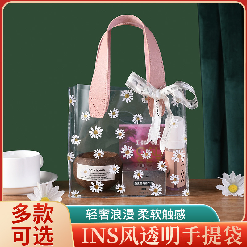 Wholesale of transparent PVC handbag gifts, wedding candies, hand-held bags, souvenir plastic bags and flower bouquet packaging bags details Picture