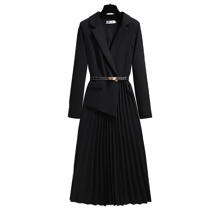 French-style high-end faux two-piece suit dress, early autumn style, waist-cinching and slimming, goddess-like, with a flowing pleated long dress Item Picture