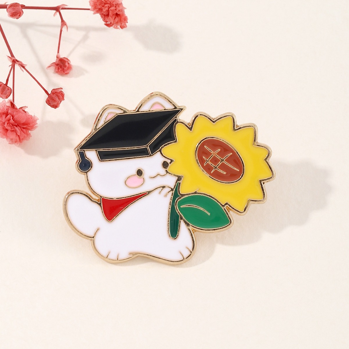 Win The Cat Student Exam Cheer Brooch 33*27Mm Graduation Season Gift Metal Badge Application Scenario
