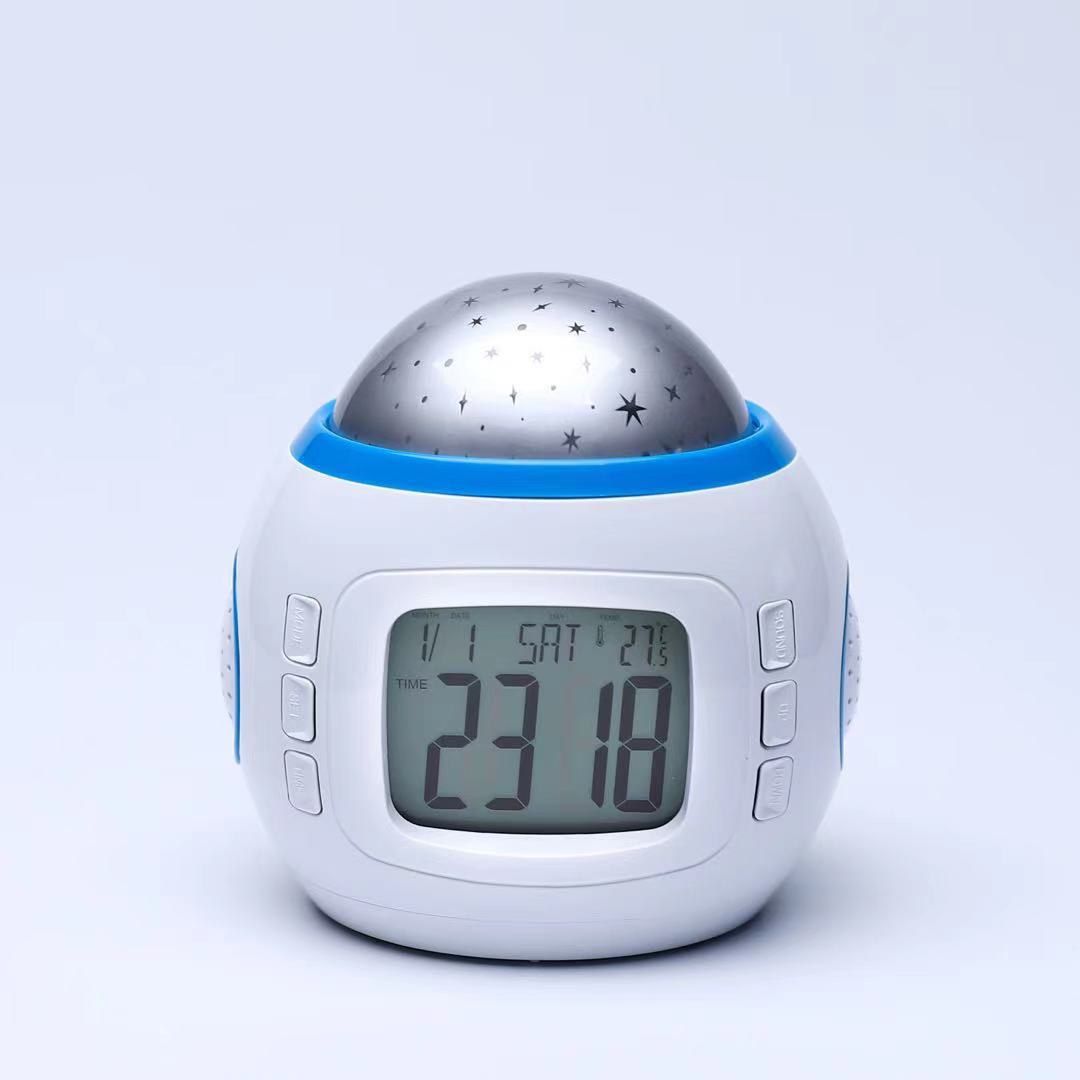 Creative alarm clock, starry sky perpetual calendar clock, seven-color projection clock, starry sky small alarm clock, children's music clock Specification image