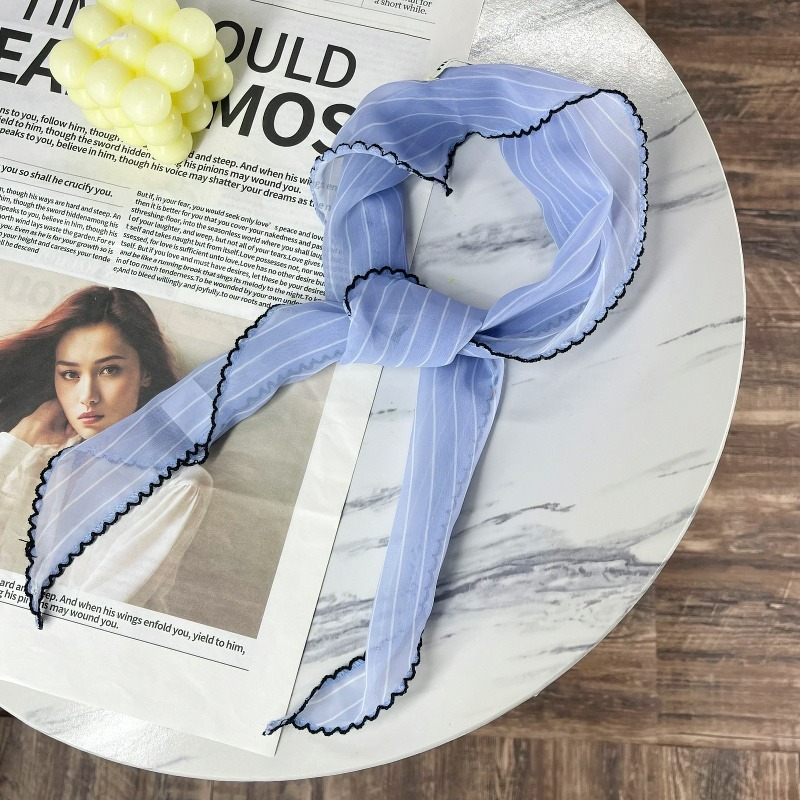 头巾夏女田园韩系多功能时髦防晒透气波点丝巾条纹三角巾围脖头巾详情11