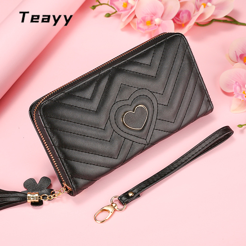 Long, zipper, large-capacity wallet, clutch, heart-shaped women's wallet, cross-border quilted wallet