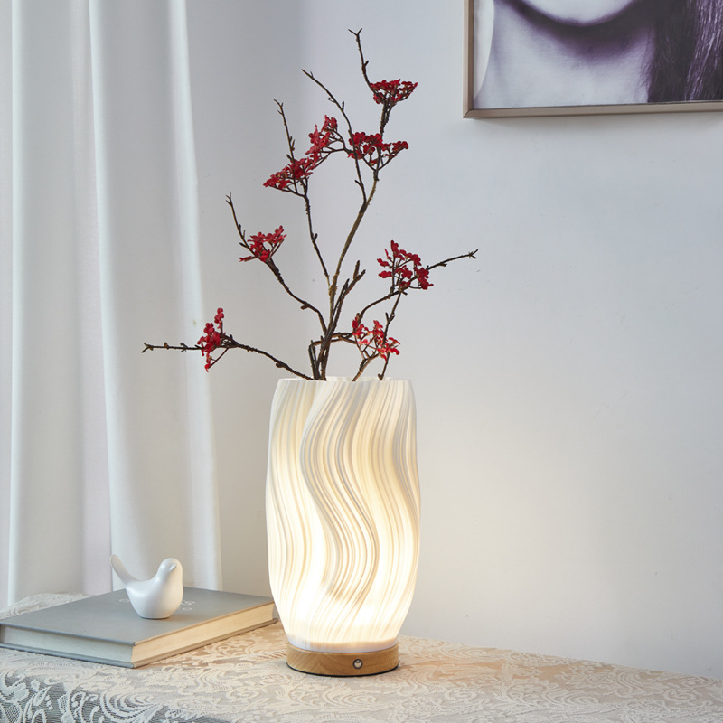 Cross-border charging desk lamp, USB night light, bedside ambient light, solid wood eye-protecting decoration, 3D bedroom creative display item details Picture
